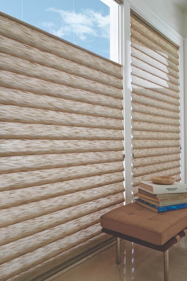 Custom Hunter Douglas roman shades for homes near Des Moines, Iowa (IA) including Vignette® shades.