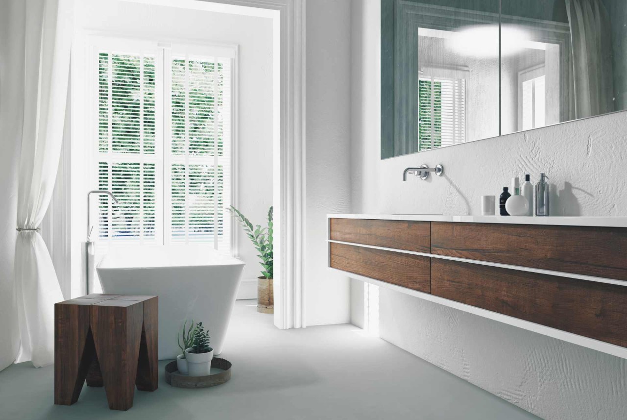 Image of bathroom window with faux wood blinds near Federal Way, Washington (WA)