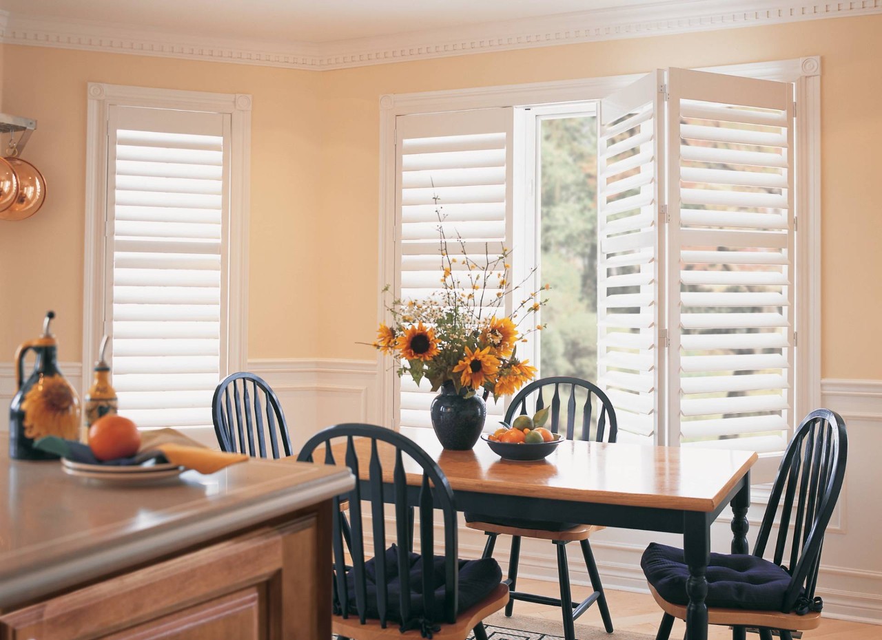 Hunter Douglas window treatments installed in a modern kitchen near Federal Way, WA